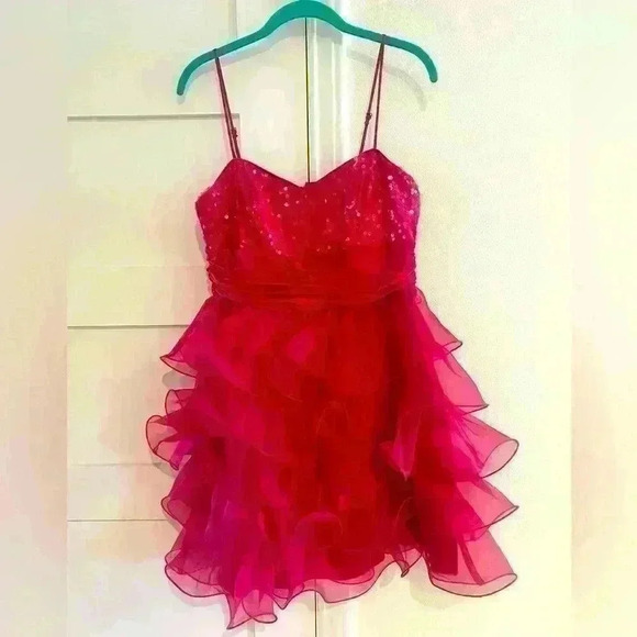 B. Darlin Pink Sequin Ruffle Dress- Size 11/12- Worn Once! excellent condition - Picture 1 of 4